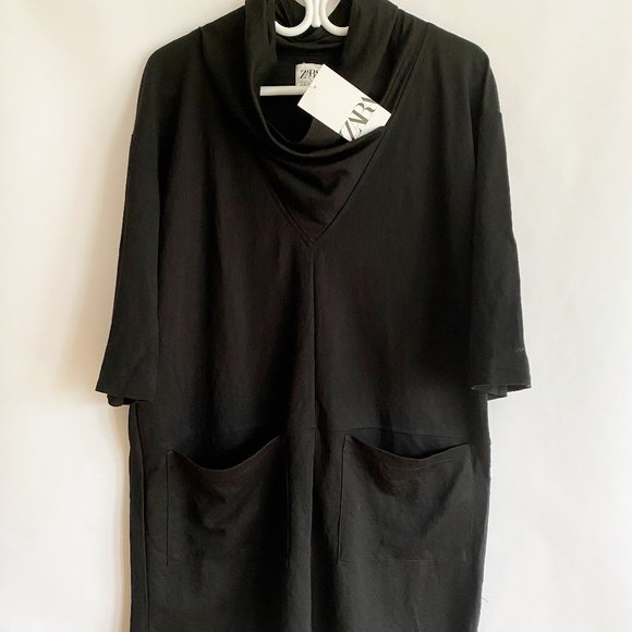 NEW WITH TAGS: Zara Cowl Neck Black Dress - Size: Small - Picture 1 of 4